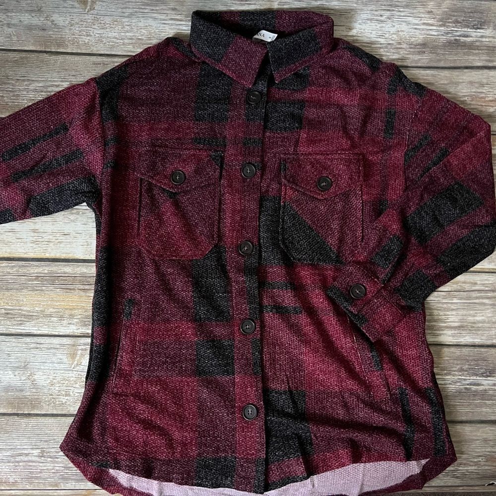 Burgundy & Black plaid Shacket